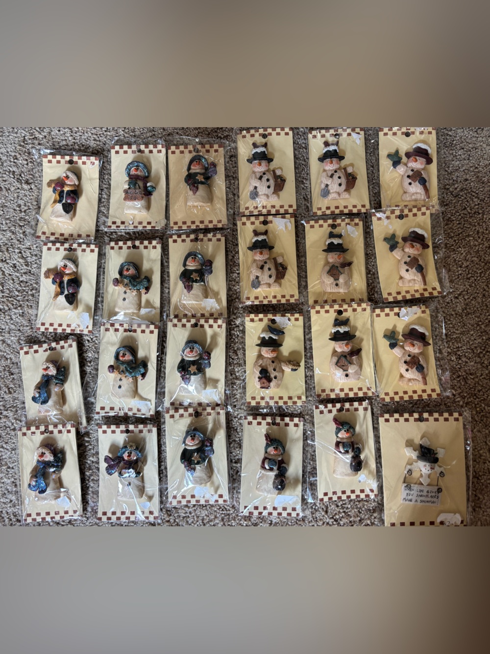 Lot of 24 Snowman & Winter Figurine Brooches - Assorted Cream, Black, Brown